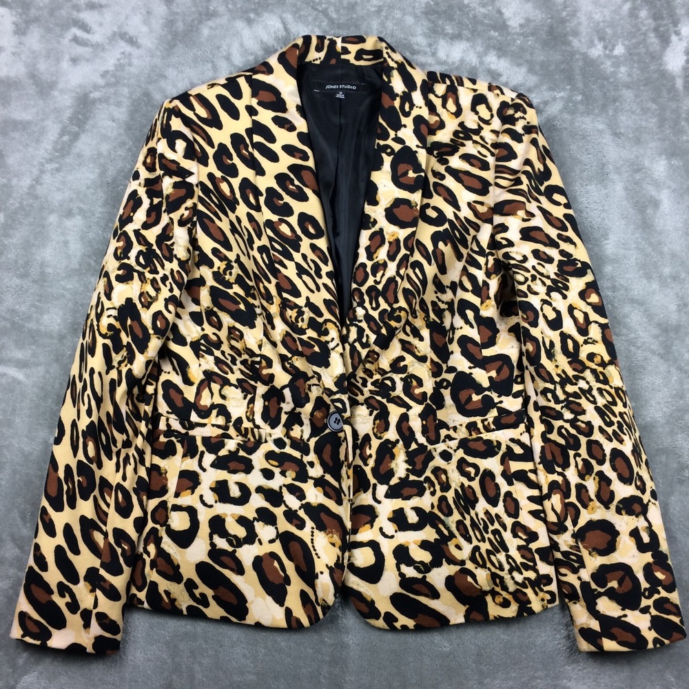 Jones Studio Blazer Womens 10 Animal Print Leopard Soft Career